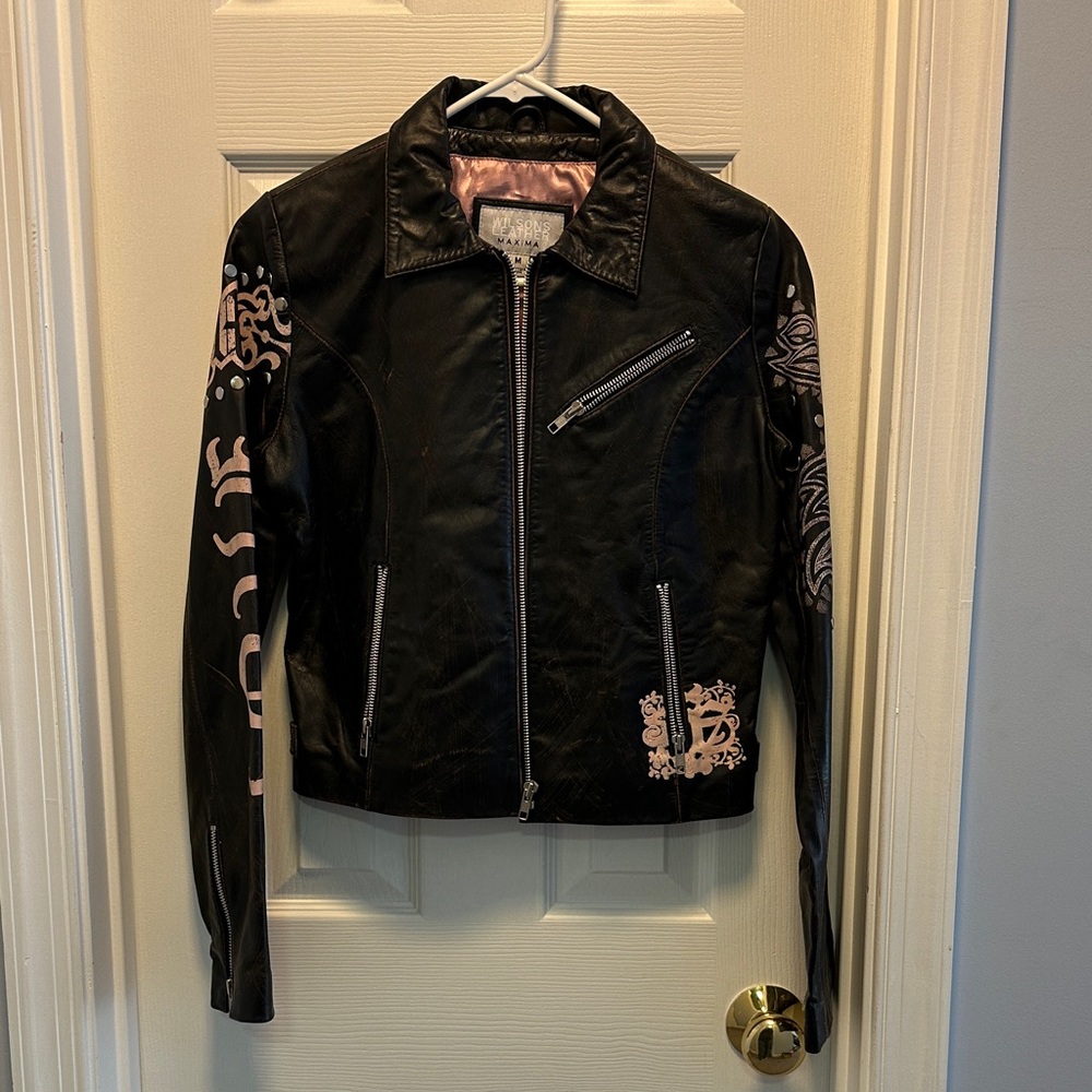Wilsons Leather Black Jacket with Pink Details